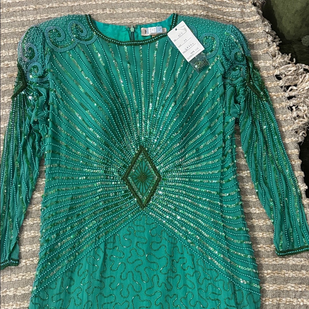 Kamsau Vintage Beaded Sequined‎ Embroidered Silk Women Dress Size XL NWT